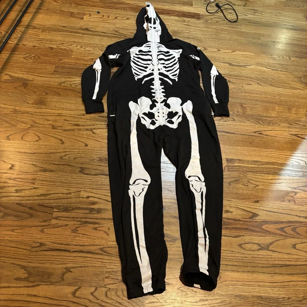 TIPSY ELVES ONE‎ PIECE ZIP UP MASK SKELETON JUMPSUIT Unisex Size XL HALLOWEEN - Picture 2 of 14